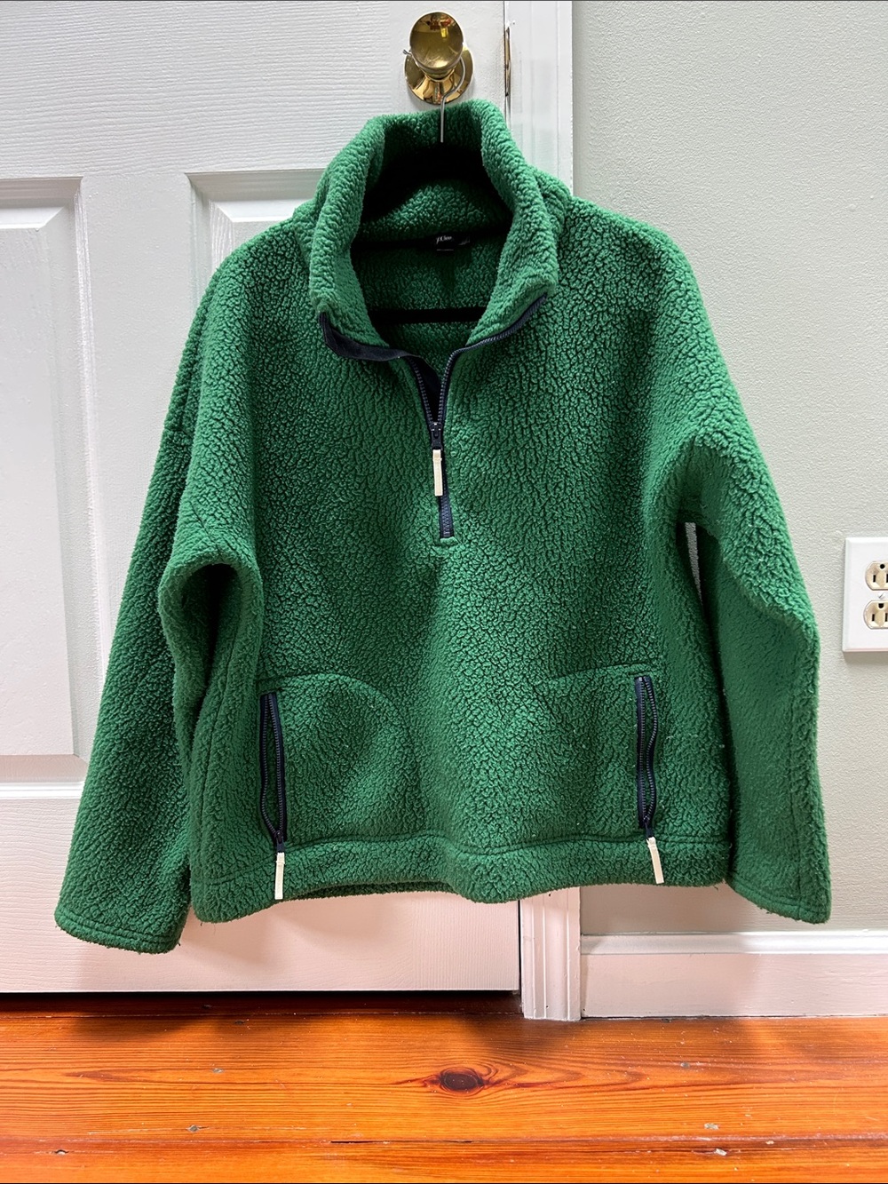 J. Crew Green Sherpa Quarter-Zip Pullover